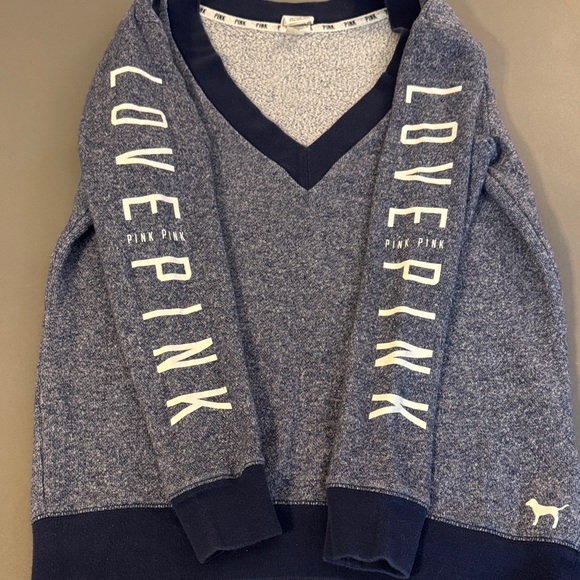 Pink Victoria's Secret Navy Blue V-Neck Sweatshirt - Picture 4 of 8